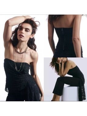 Anthropologie Mare Mare Corseted Lace Tube Top Black Dressy Classy XS Strapless